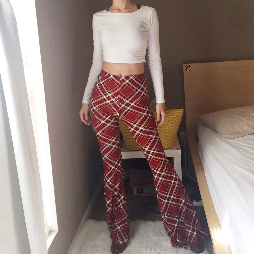 LAST ONE! NWT Forever 21 Plaid Flare Pants - Picture 2 of 8